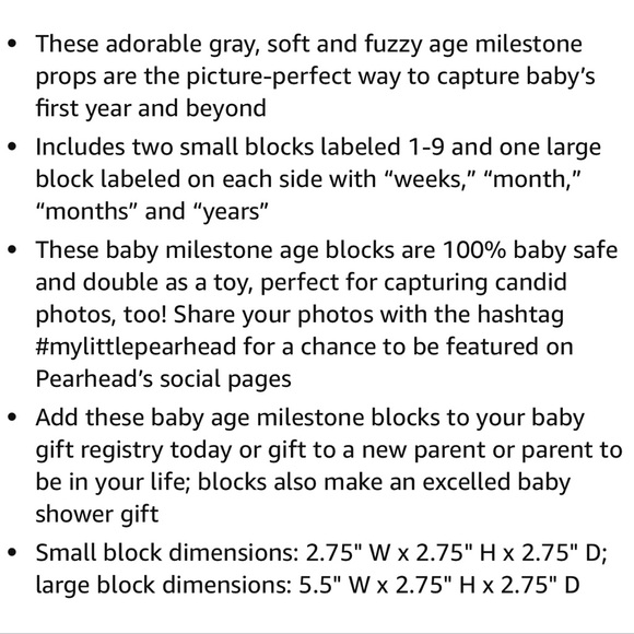 🔥 5/$25 Pearhead Baby Toddler Plush Milestone Age Blocks Gray / Grey - Picture 7 of 8
